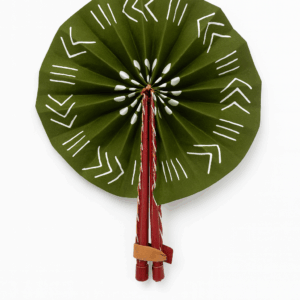 Éventail Motif Vert Blanc